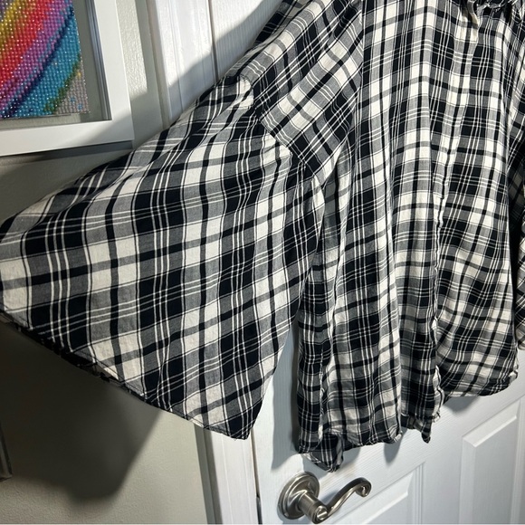 LAUREN RALPH LAUREN LRLPlaid Button Down Shirt Black White Bell Sleeve Large - Picture 5 of 12